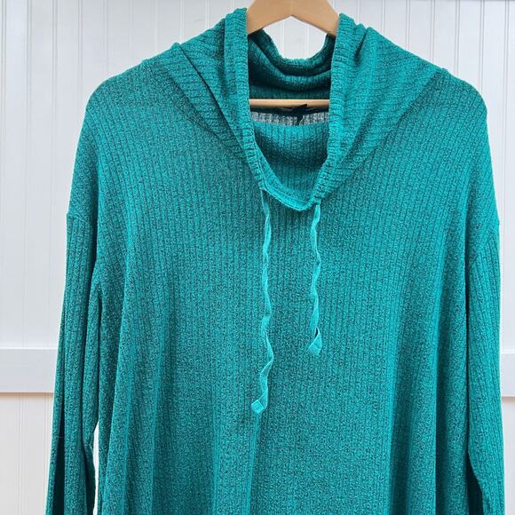 Lane Bryant Teal Waffle Knit Cowl Neck Pullover Thermal Sweater Tunic Top - Picture 1 of 8